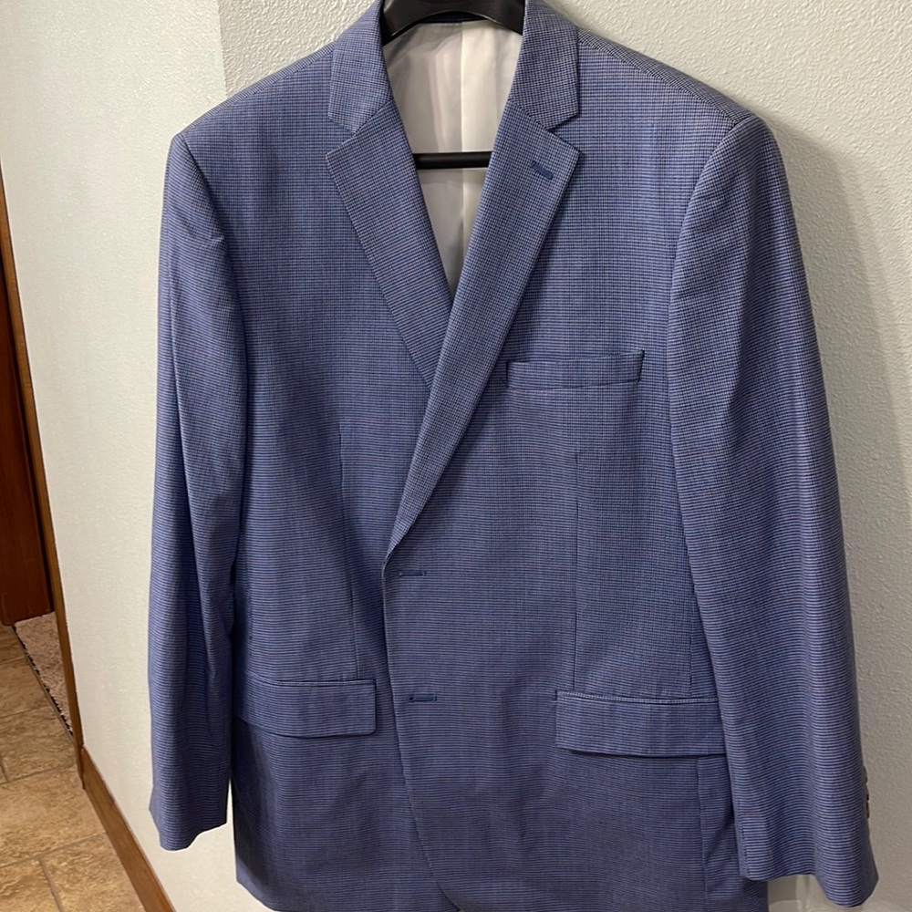 Light blue John Bartlett cotton blazer with tan accent.